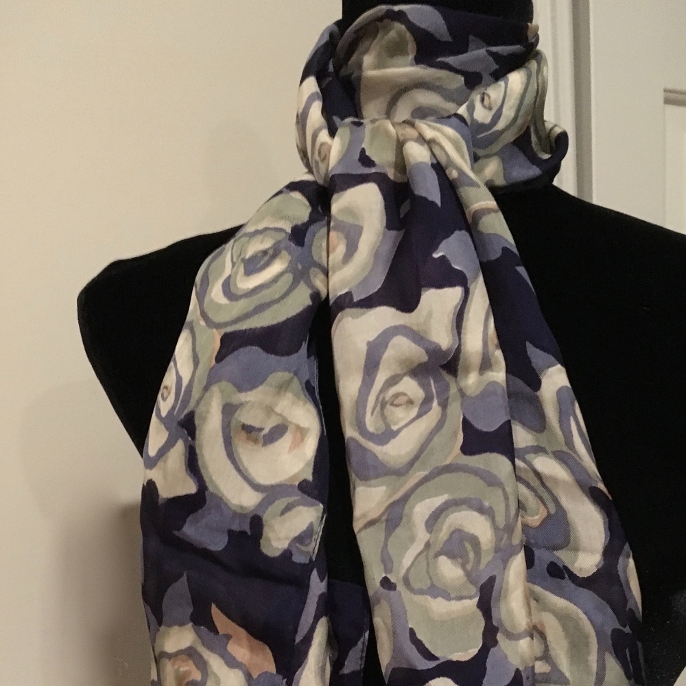 Zazou blues & Grays long silky scarf 13" x 60"