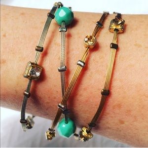 Silver/Gold Multi-stone Wire Bracelet Set