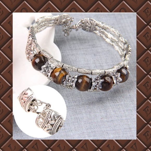🍁NEW Silver Tiger Eye Stone Bangle - Picture 2 of 7