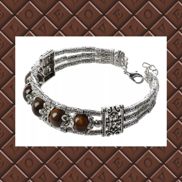 🍁NEW Silver Tiger Eye Stone Bangle - Picture 3 of 7