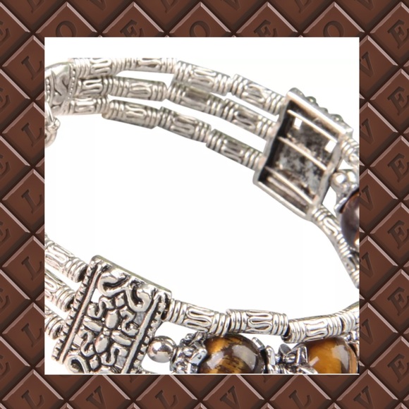 🍁NEW Silver Tiger Eye Stone Bangle - Picture 4 of 7