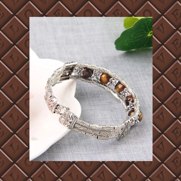 🍁NEW Silver Tiger Eye Stone Bangle - Picture 6 of 7