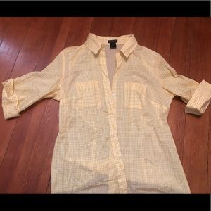 Ann Taylor White & Yellow Button Up Ann Taylor White & Yellow Button Up