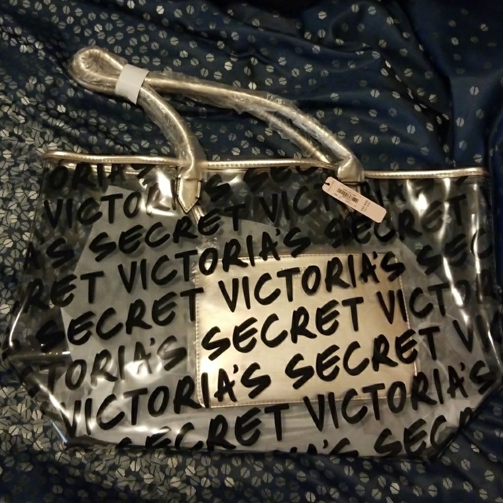 Victoria's Secret clear graffiti tote with clutch
