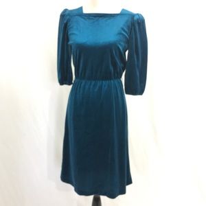 Vintage 80s Teal Velvet Secretary Dress M Vintage 80s Teal Velvet Secretary Dress M