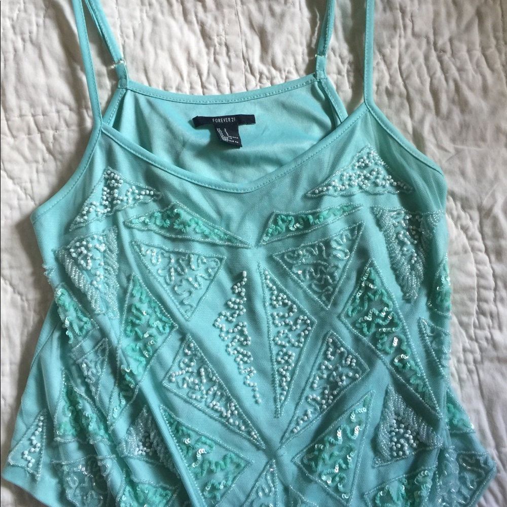 NEW Light blue beaded tank top. FOREVER 21