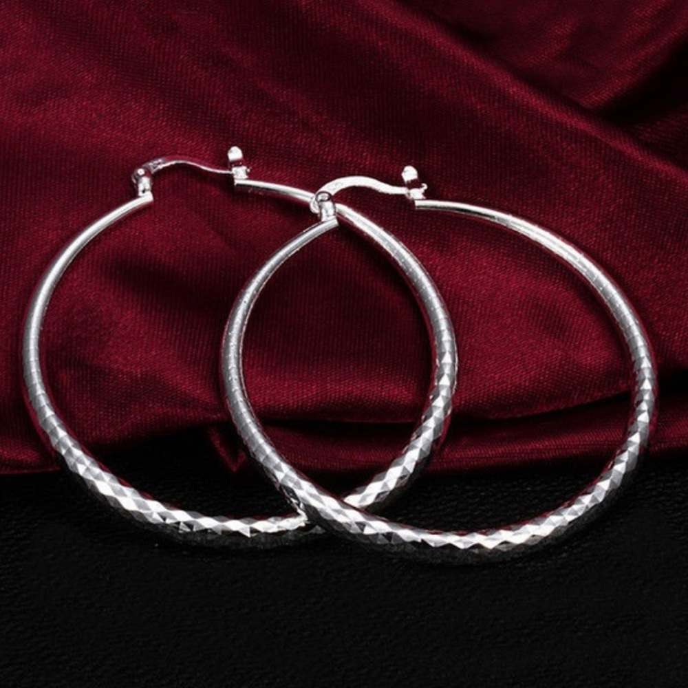 Silver Plated Hoop Earrings Hoops - Picture 2 of 3