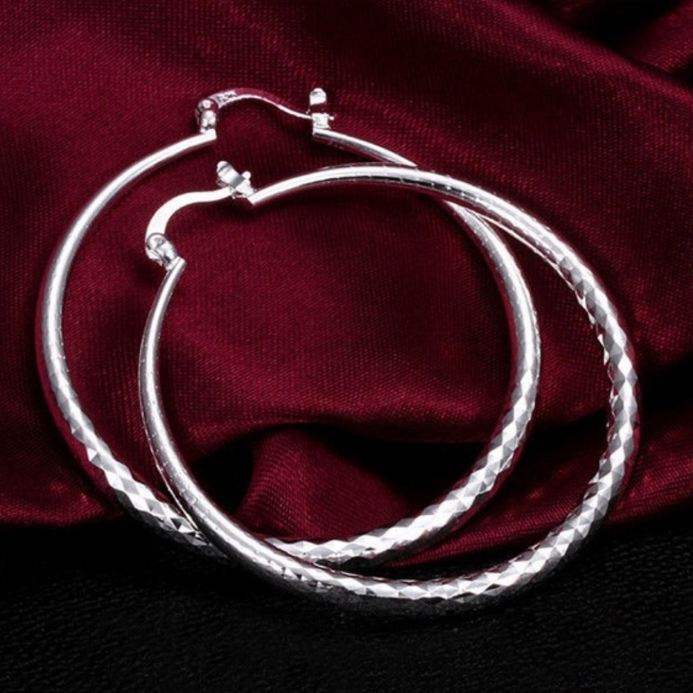 Silver Plated Hoop Earrings Hoops - Picture 3 of 3