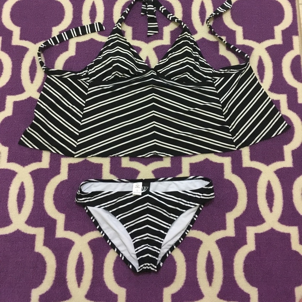  white black stripe Tankini Swim Set