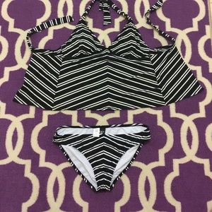  white black stripe Tankini Swim Set