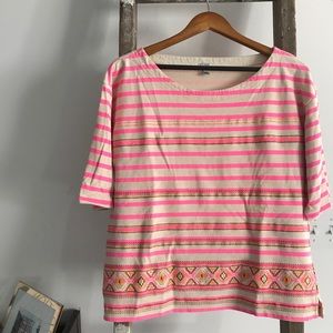 [J. Crew] Embroidered 3/4 Sleeve Top