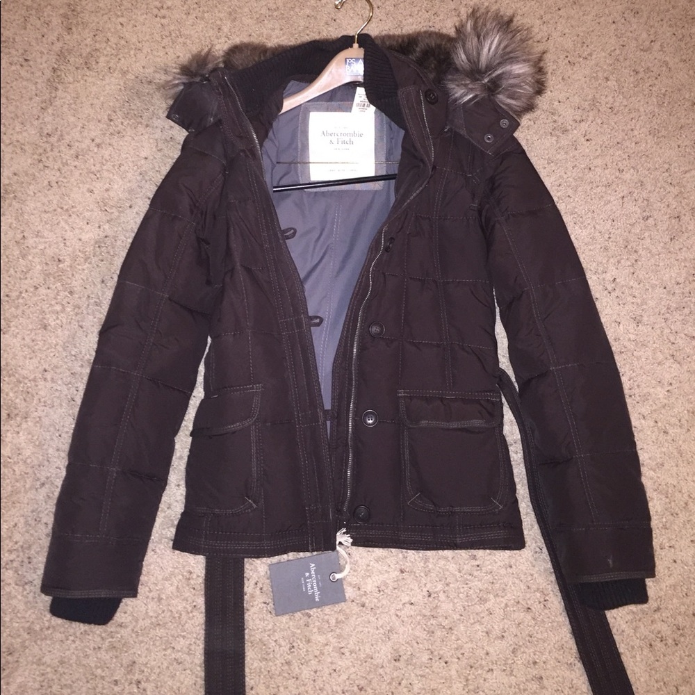 Abercrombie & Fitch Belted Down Parka Brown