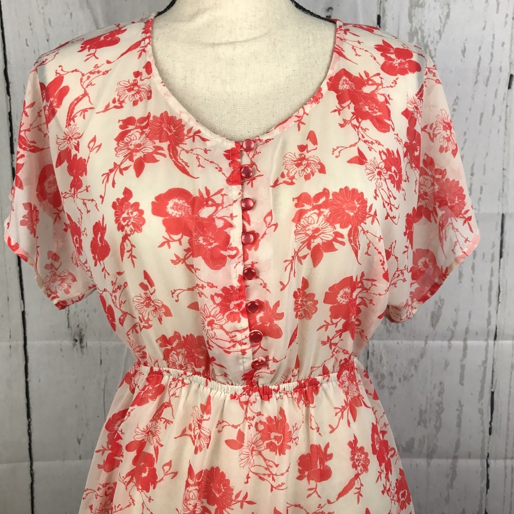 Forever 21 Sheer Blouse Cream and Orange Floral