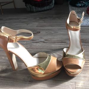 Gold and tan platform Nine West heels