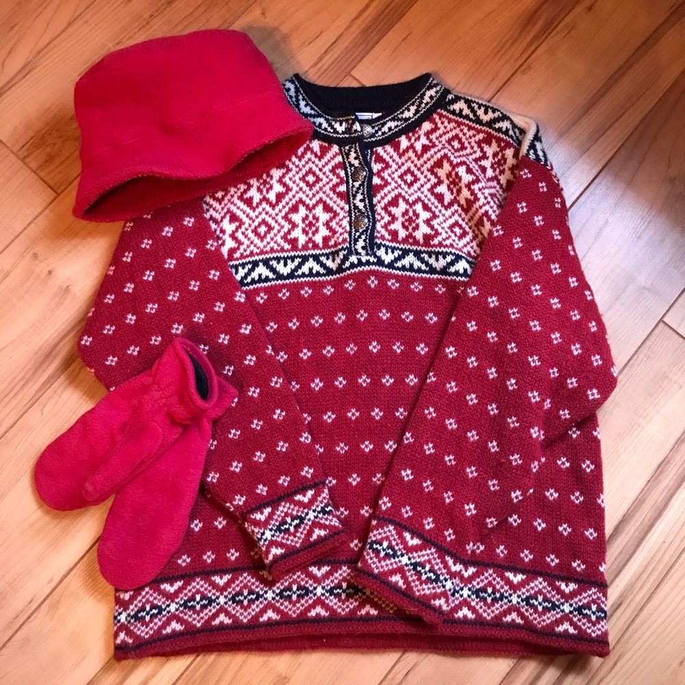 L.L. Bean Fair Isle Wool Sweater-free hat & mitts