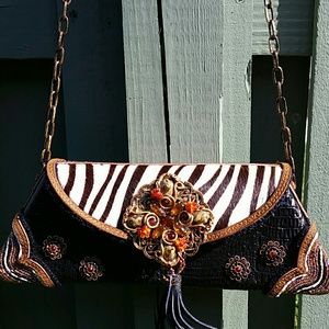 Mary Frances bag black, beaded, zebra trim