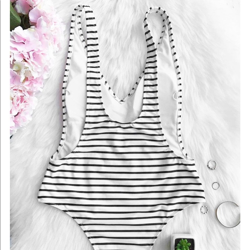 Striped one piece bathing suit
