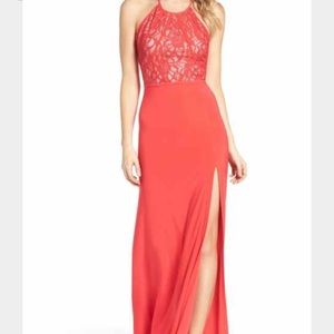 Red Lace Illusion Gown-Never been worn with tag