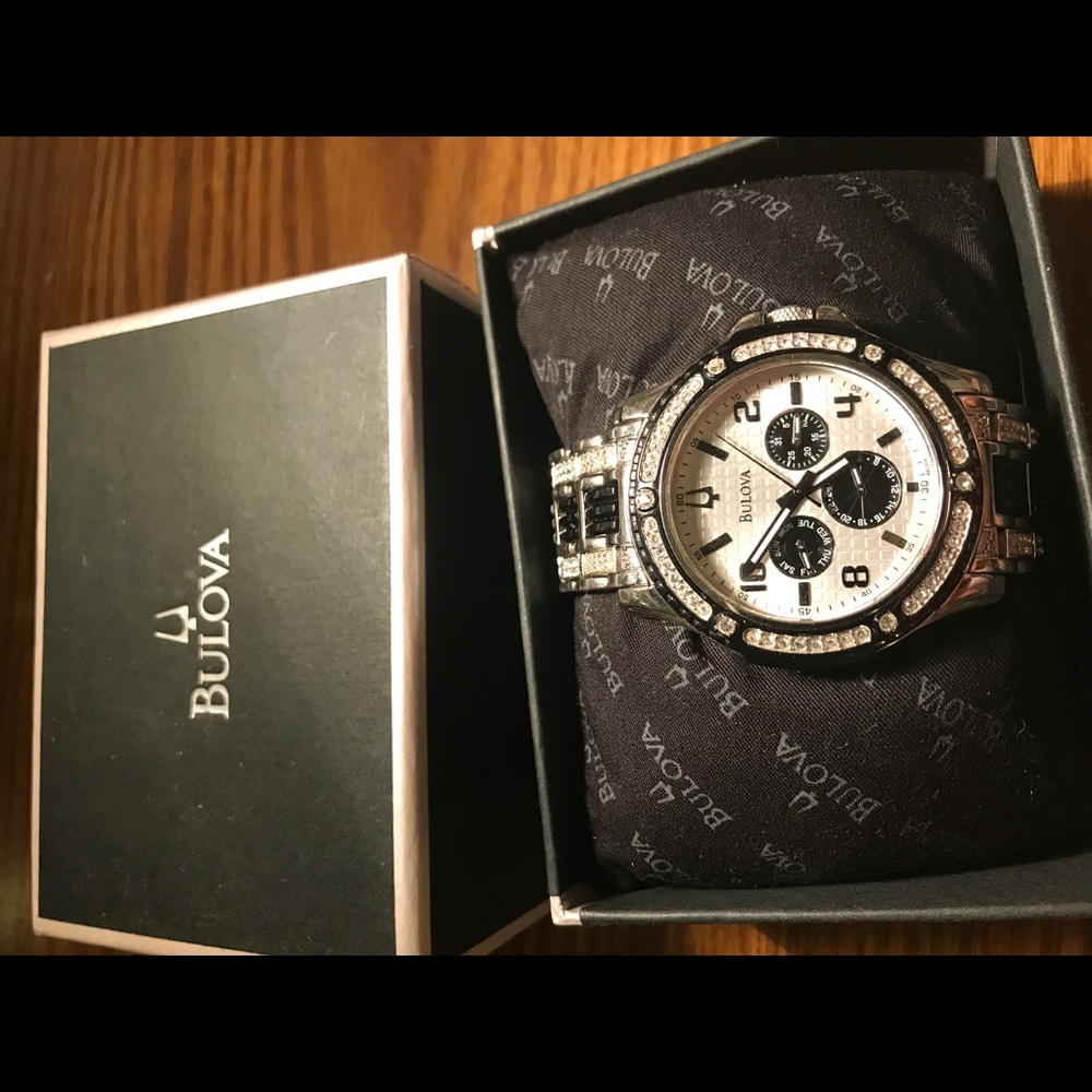 Bulova Men's black and silver watch - Picture 2 of 6