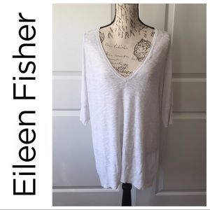 Eileen Fisher Sweater Tunic White Large V Neck