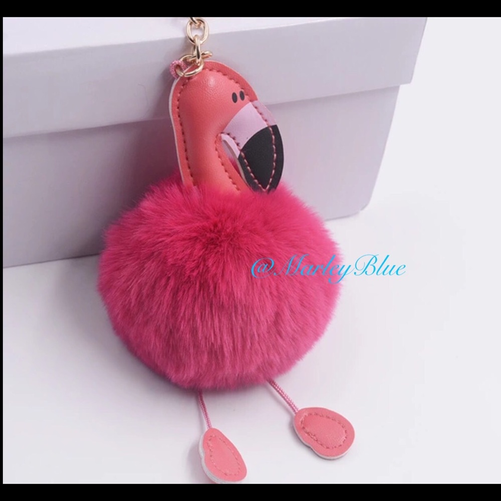 Buy2 Get 1 FREE!! Mix & Match Listings Flamingo Faux Fur Pompom Keychain