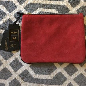 Balmain for hm red suede pouch