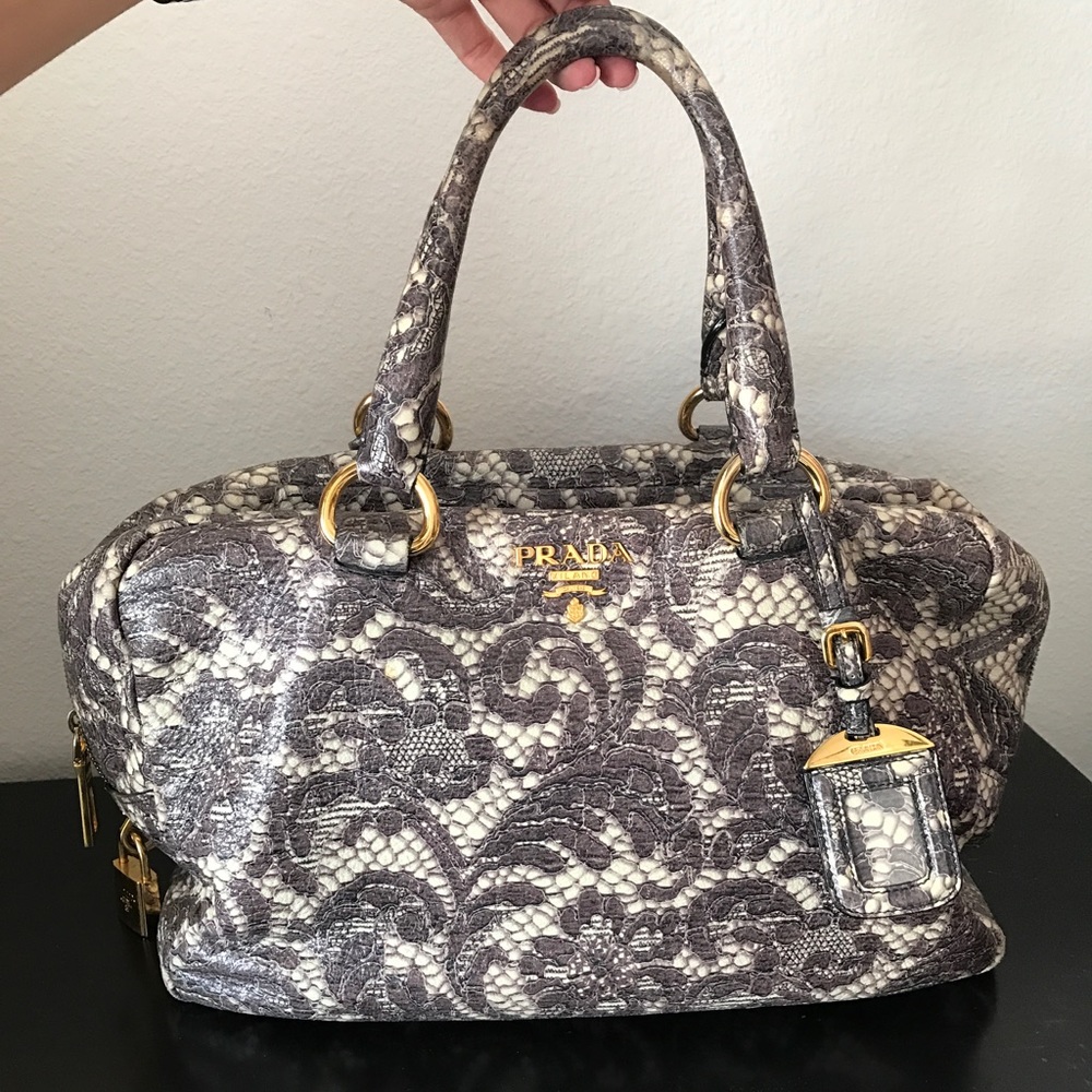 Cream/Plum Limited Edition Prada Lace Handbag