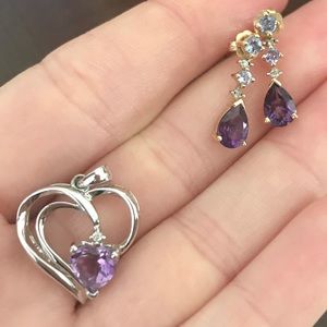 Amethyst earrings and necklace pendant