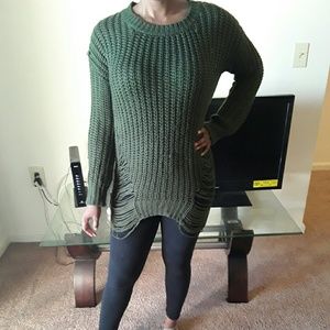 Green Distressed Sweater