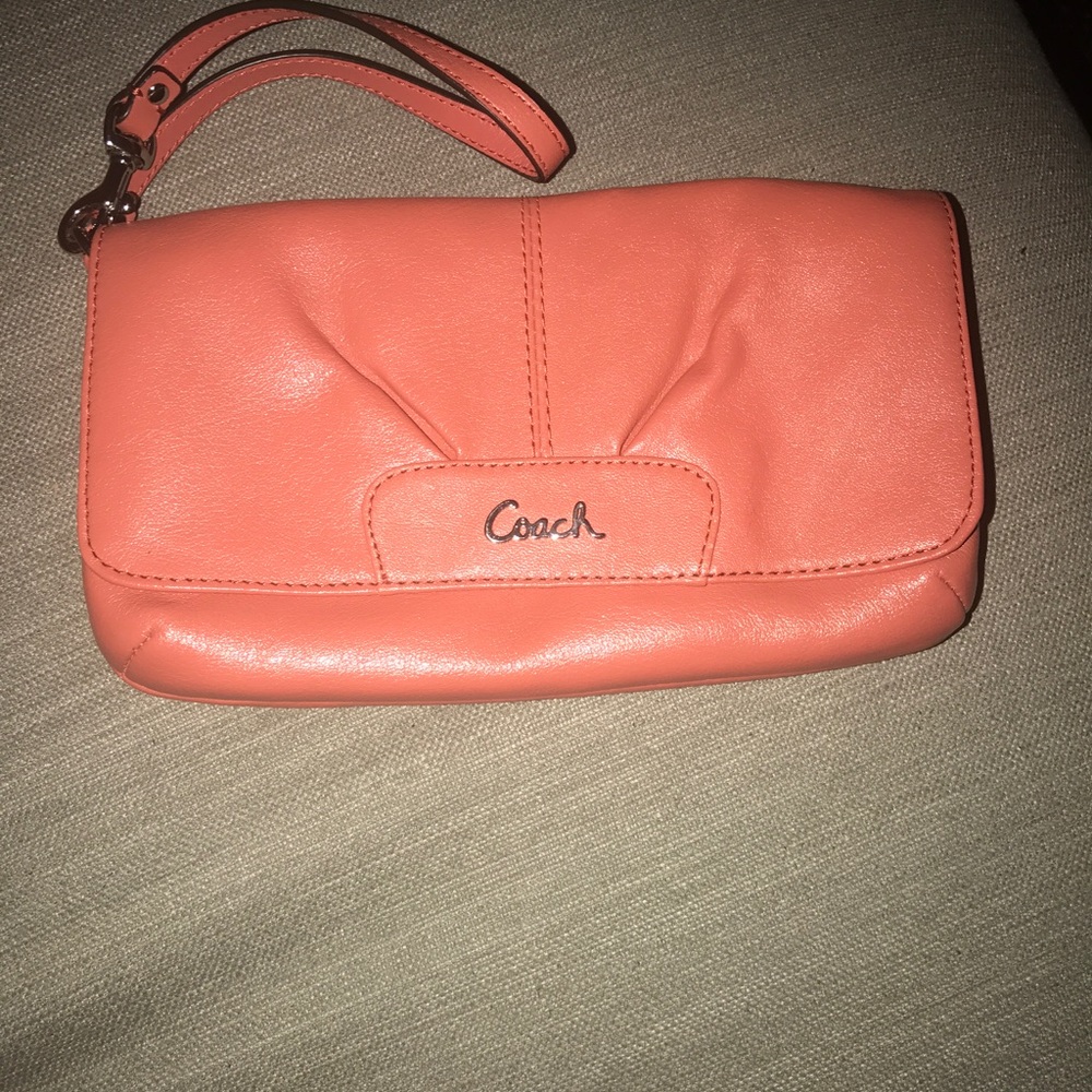 Coach Coral pink wristlet