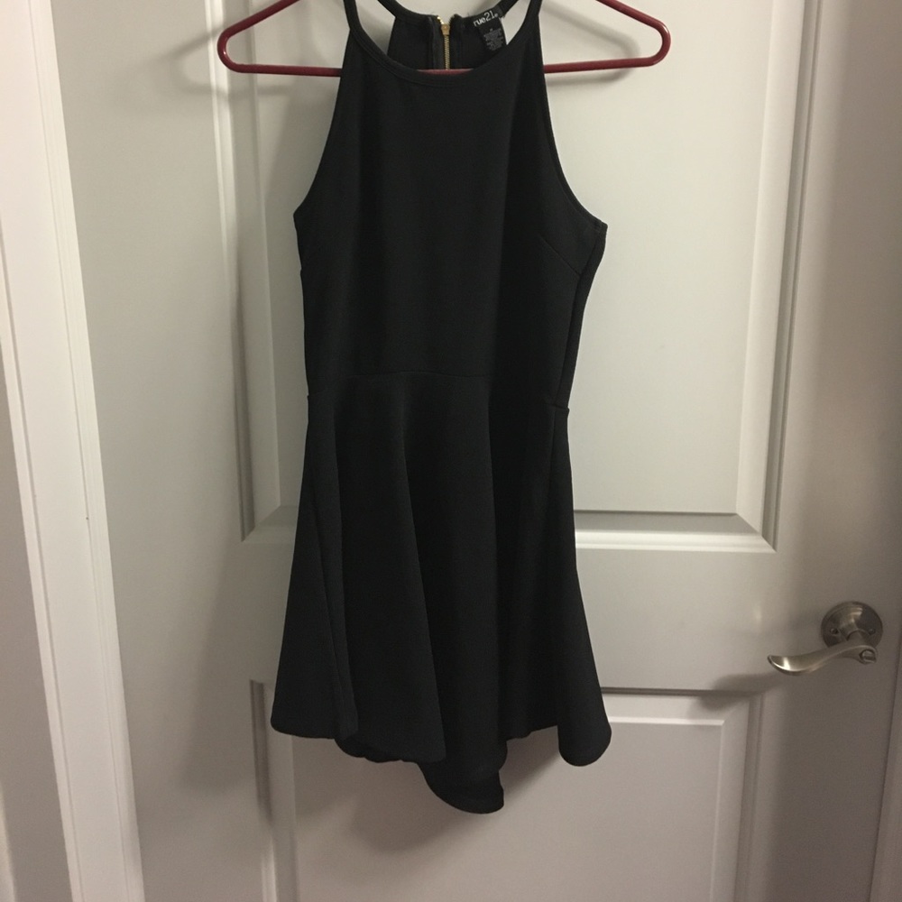 Black halter fit and flare dress