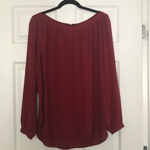 LOFT Burgundy Ballet Neck Blouse