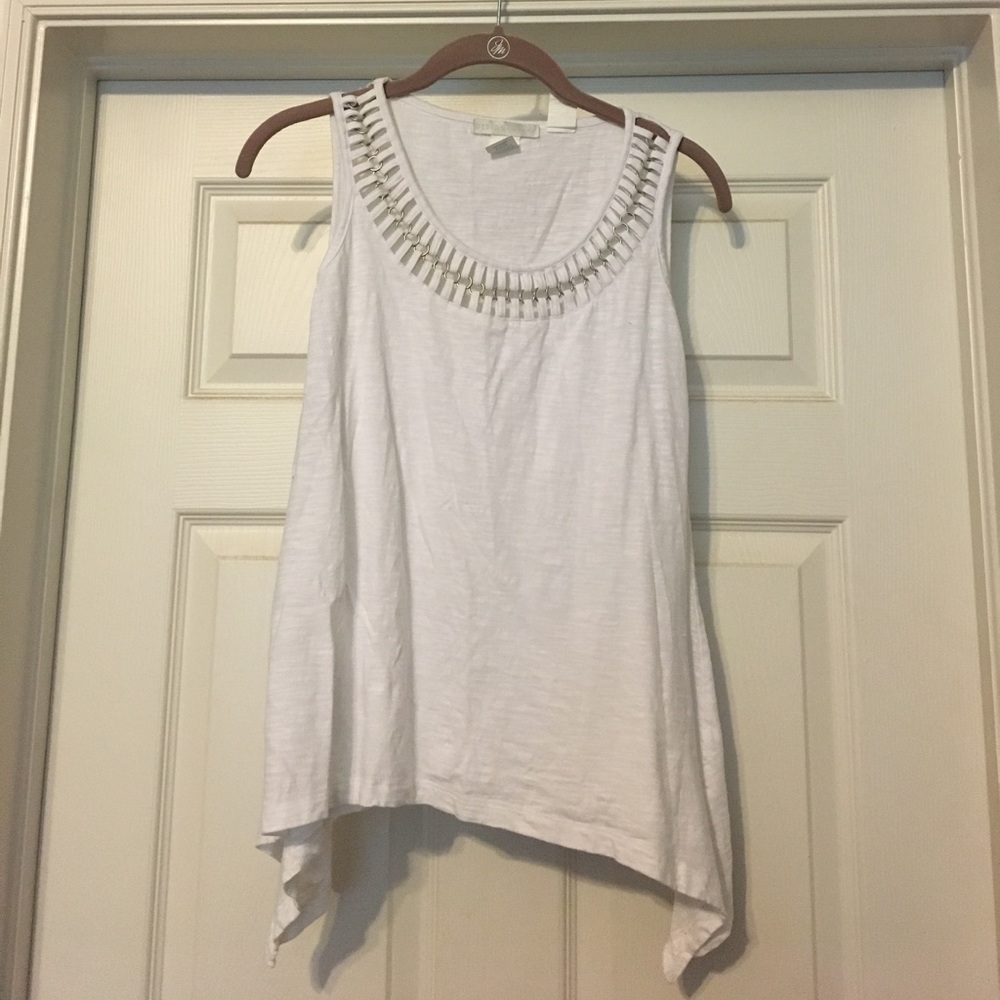 Design history tank top with metal accents