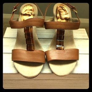 Ellen Tracy Leather Sandal Wedges