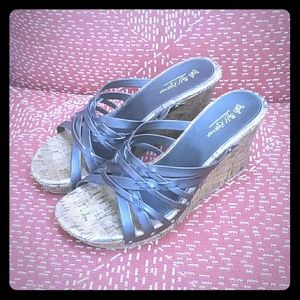 Self Esteem Brown open toe wedges