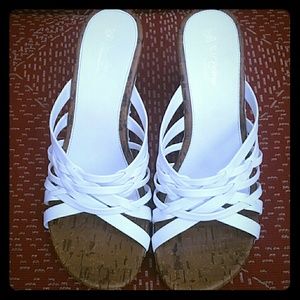 SELF ESTEEM White open toe wedges