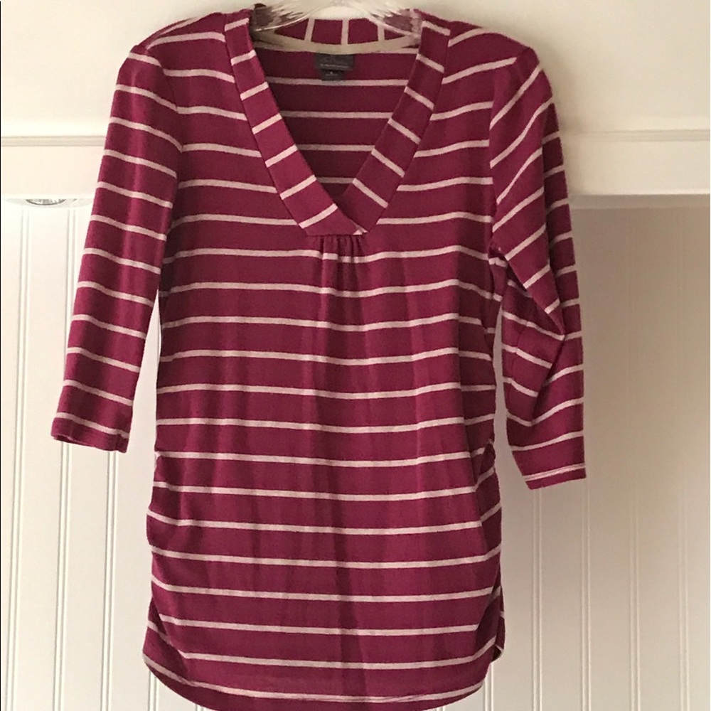 Plum and cream striped maternity shirt