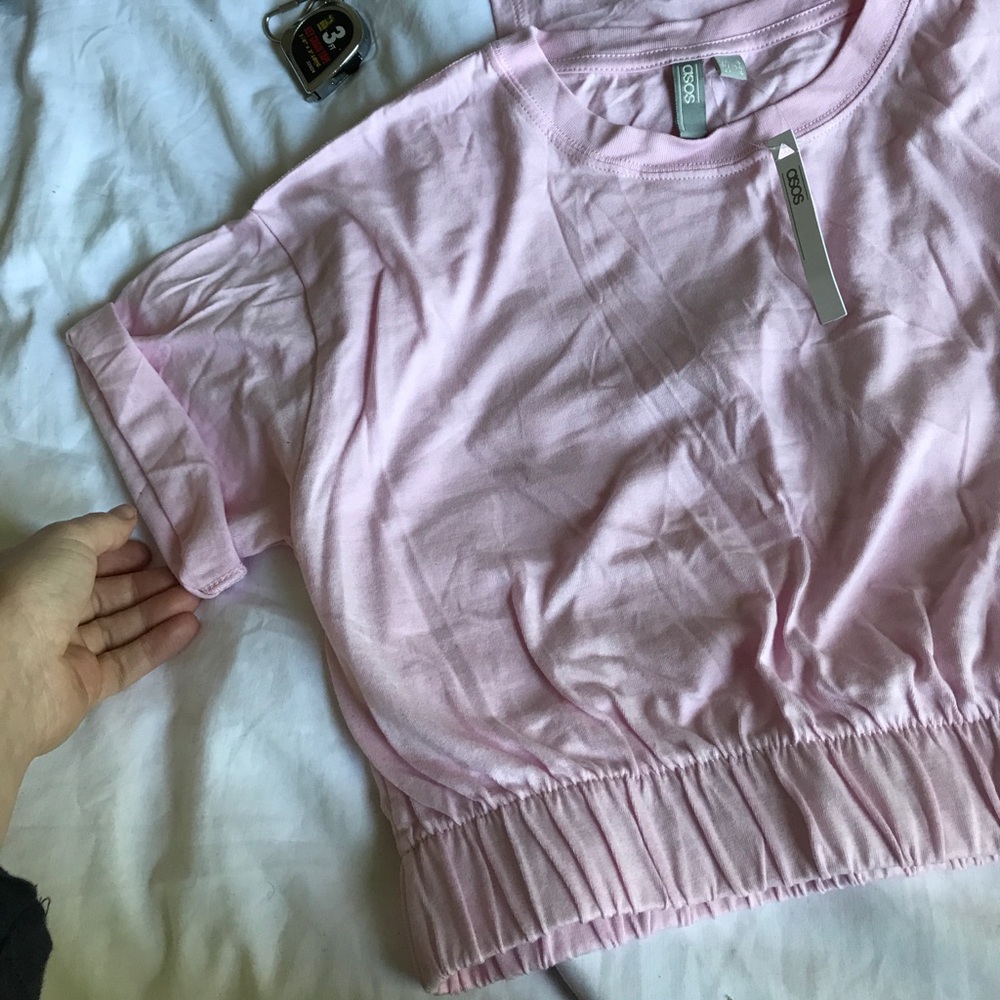 Two Asos cropped elastic band t-shirts, US 4 and 6