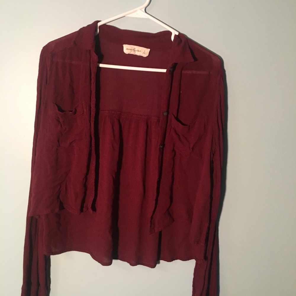 Burgundy button down, high to low, long sleeve