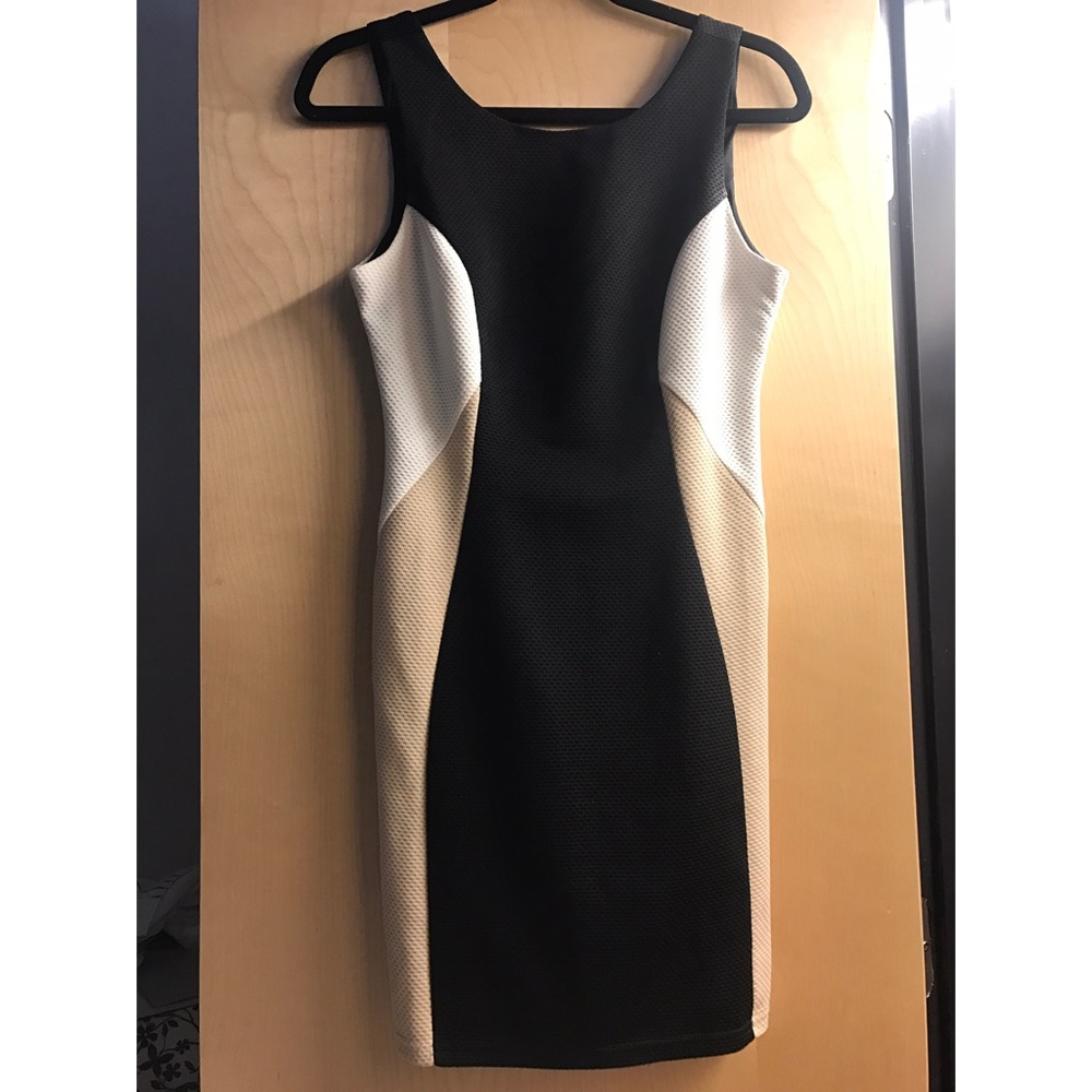 Black, Tan, and White Fitted Dress