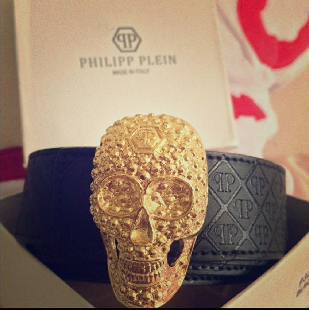 Phillipp plein gold skull fashion belt