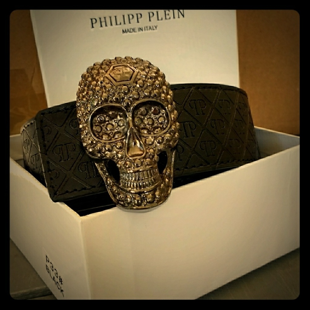 Phillipp plein black skull fashion belt