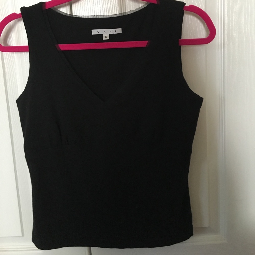 CAbi Black v-neck lined with sheer at the v