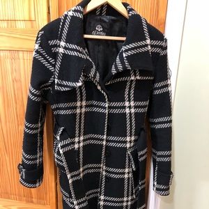 Dereon midi black plaid pea coat medium