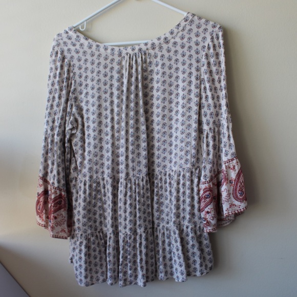 AEO Paisley Babydoll Tiered Blouse w/ Bell Sleeves - Picture 5 of 7