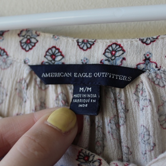 AEO Paisley Babydoll Tiered Blouse w/ Bell Sleeves - Picture 6 of 7