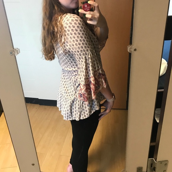 AEO Paisley Babydoll Tiered Blouse w/ Bell Sleeves - Picture 3 of 7