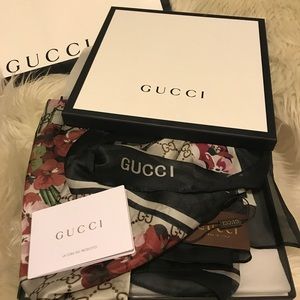 Authentic GG (Gucci) Blooms Print Silk Scarf