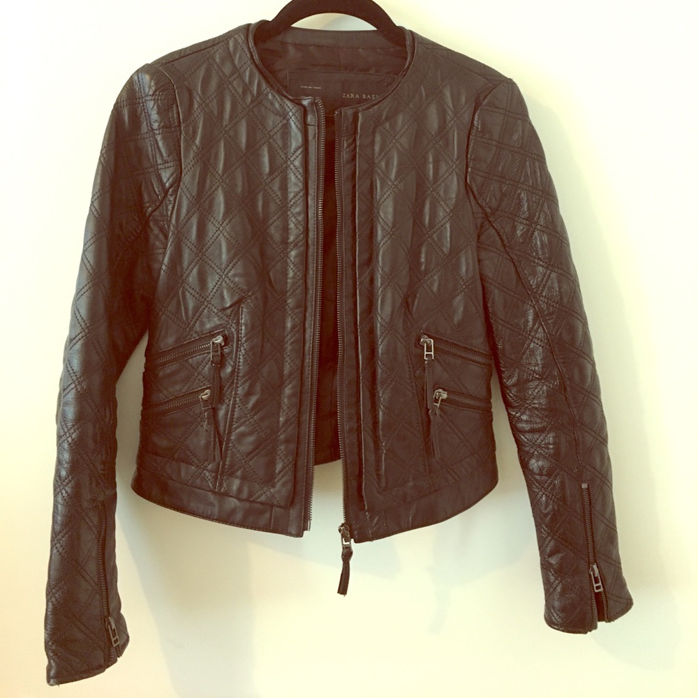 ZARA quilted genuine leather cropped jacket