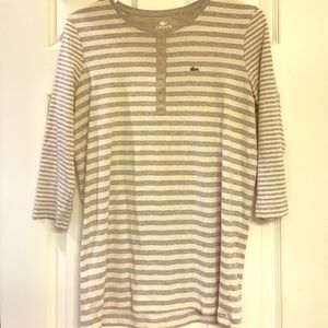 Lacoste gray striped 3/4 sleeve top